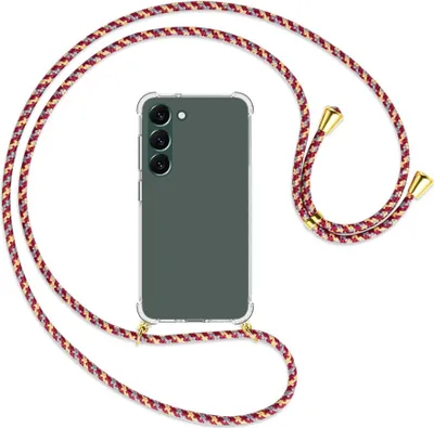 Produktbild von Handykette Backcover-Schutzhülle mit Band (Metall goldfarben) für Samsung Galaxy S23 Plus - weinrot/gelb/grau