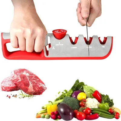 Produktbild von 4-in-1 Messerschärfer mit Winkeleinstellung – Grau/Rot