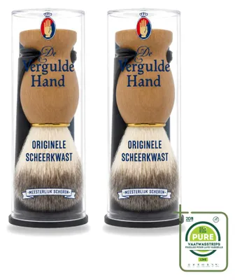 Productafbeelding van 2 x Scheerkwast "De Vergulde Hand" met houder - Grote verpakking - 2 stuks