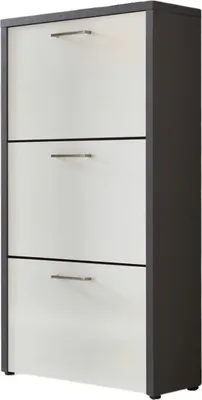 Produktbild von Schuhkipper / Schuhschrank LYON, anthrazit / weiß Hochglanz, 3 Klappen, Metallgriffe, (BxHxT) 61x115x25 cm