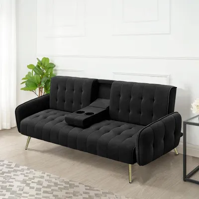 Produktbild von Schlafsofa mit Knopfsteppung, klappbarem Becherhalter, Liegefläche 100x180 cm, 196 cm breit