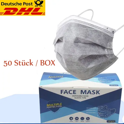 Produktbild von SAMTOBELY 50 Stück Mundschutz 3-lagig, MNS Atemschutz Einweg Maske Hygieneschutz 18x9 cm grau Menge: 50 Stück / Packung