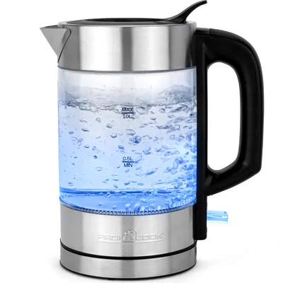 Produktbild von ProfiCook Wasserkocher Edelstahl | 1 Liter | blau beleuchtet | BPA frei | 1600W | Reisewasserkocher | Camping und Büro | Wasserkocher | PC WKS 1229 G