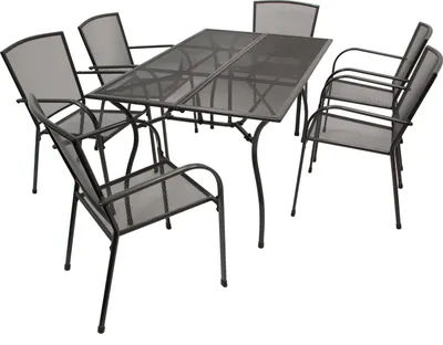 Produktbild von DEGAMO CLASSIC Gartengarnitur Streckmetall Anthrazit 6x Stapelsessel 1x Tisch 90x150cm stapelbar