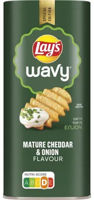 Obrázek produktu pro Lay's Wavy Chips zrající čedar a cibule, 115 g – křupavé bramborové lupínky