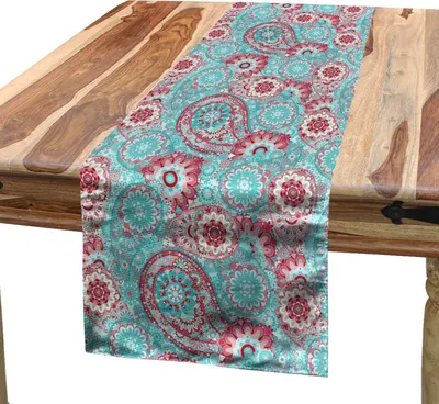 Produktbild von ABAKUHAUS Jahrgang Tischläufer, Traditioneller orientalischer Frühlings-Blumen-Muster Paisley Ornamental Eastern Artwork, 40 x 180 cm, Rosa Blassblau