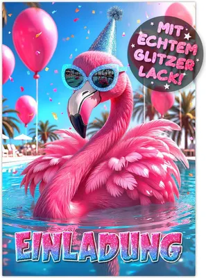 Productafbeelding van Glitterflamingo uitnodigingskaarten - Set van 12 - Meisjes en jongens - Grappige feestkaarten zijn de uitnodiging