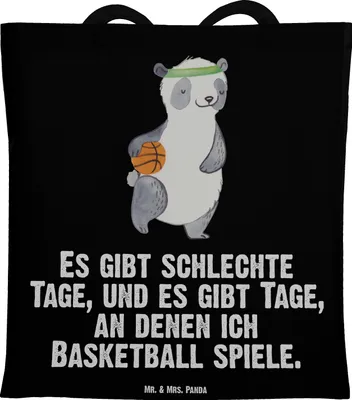 Produktbild von Mr. & Mrs. Panda Schultasche Panda Basketball - Schwarz - Geschenk, Tasche, Basketballplatz, Shopping, Verein, Tote Bag, Verband, Stoffbeutel, Einkaufstasche