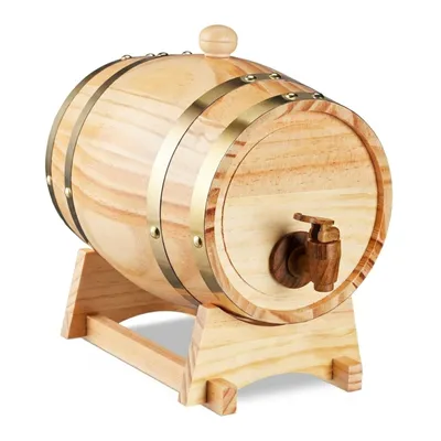 Produktbild von Relaxdays Schnapsfass, 2,2 l, Holz, Whiskyfass mit Bock & Zapfhahn, für Whisky, Wein, Spirituosen, Deko Holzfass, natur