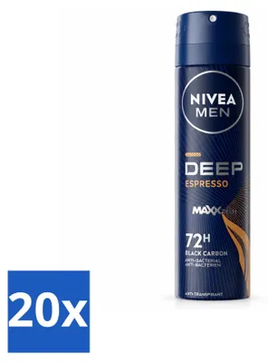 Productafbeelding van 20 x NIVEA MEN Deodorant Spray Deep Espresso - 150 ml - Voordeelverpakking - 20 stuks