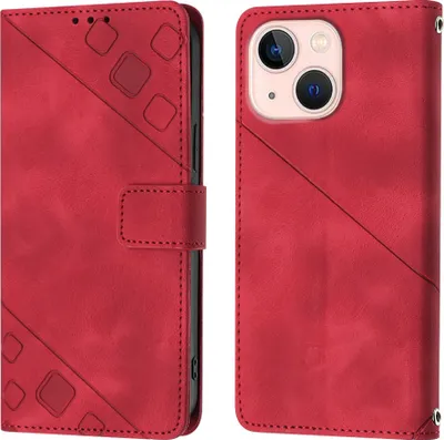 Produktbild von Hülle für iPhone 13 Prägung Flip Leder Brieftasche Schutzhülle mit Ständer Rot