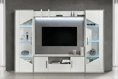 Image de Ensemble Meuble 4pcs Salon RTV Vitrine Etagère Moderne Ensemble Bois Nouveau