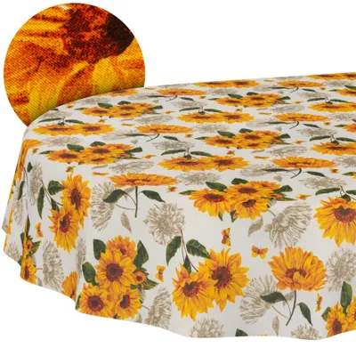 Tischdecke Landhaus Sonnenblumen Orange Oval 200x140cm Schnittkante Wasserabweisend, Hauptbild in hoher Auflösung