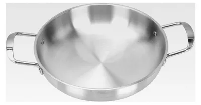 Produktbild von Bratpfanne für Paella, Servierpfanne, backofenfest, Edelstahl, Universalpfanne mit 2 Griffen, 26 cm