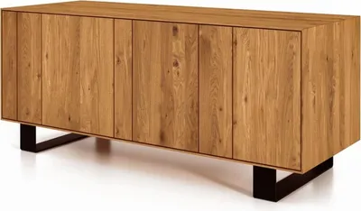 Produktbild von Kommode Leeds Wildeiche massiv 132x50x56 Metallfußgestell Schwarz mit 2 Türen