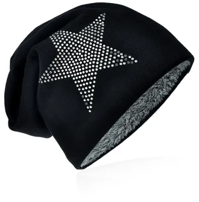 Produktbild von Strick Beanie Strass Stern Schwarz