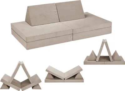Produktbild von Modulares Kinder Spielsofa | XDREAM Abenteuersofa | weicher Velourbezug beige | mit Schlaffunktion
