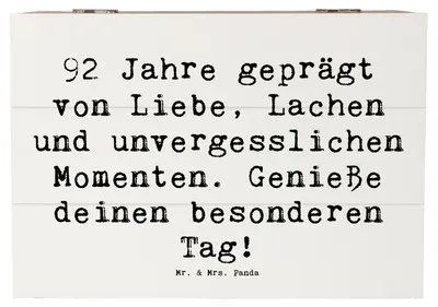 Produktbild von Mr. & Mrs. Panda Geschenkbox Spruch 92. Geburtstag 22 x 15 cm - Weiß - Geschenk, Schatzkiste, besondere Anlässe, Happy Birthday, fotobox, Jubiläum, 92 Jahre, Box