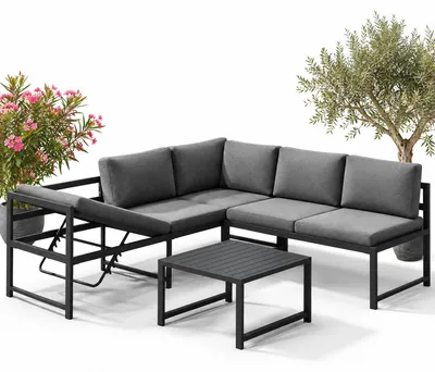 Produktbild von Aluminium Lounge Ecksofa Anthrazit mit Liegefunktion & Tisch