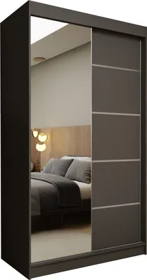 Produktbild von Masseno Schiebetürenschrank MIRELLA 120 cm Kleiderschrank Schlafzimmer Schrank 2-türig mit Spiegel Grau