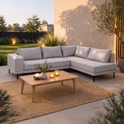 Produktbild von Garten-Ecksofa Volaro S 268x202 cm – Wetterfestes Outdoor & Indoor Lounge-Sofa in Grau, UV-beständig, Rechts
