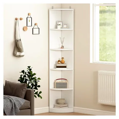 Produktbild von Eck-Bücherregal mit 5 Ebenen, modernes freistehendes Regal, offenes Aufbewahrungsregal für Wohnzimmer, Heimbüro, Schlafzimmer, Arbeitszimmer, Weiß, 30 x 30 x 180 cm