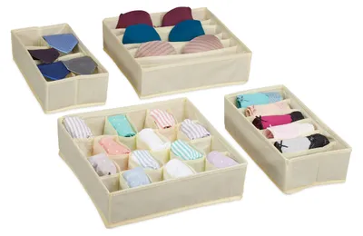 Schubladen-Organizer 4-teilig, beige, für Socken & BHs