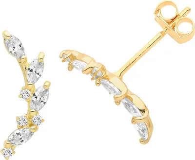 Produktbild von Wunderschöne 9 Karat (375) Gold Damen - Paar Ohrstecker mit Zirkonia - 14mm*5mm; TRS26886