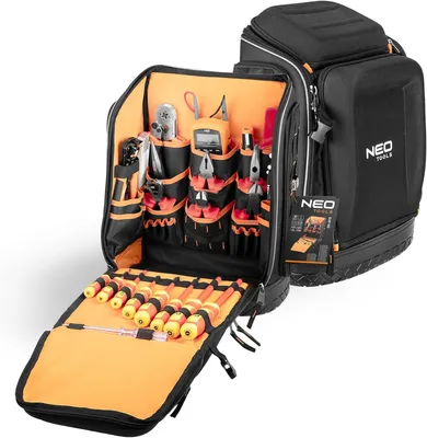 Immagine prodotto di NEO TOOLS zaino per elettricisti 31 pezzi - con attrezzi per elettricisti | 26 tasche, set di attrezzi per elettricisti mobile e resistente