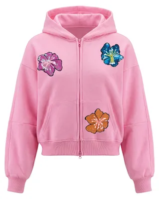 Produktbild von Damen Strickhoodie mit Reißverschluss, Kapuze und Taschen in Rosa, Größe S