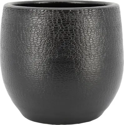 Produktbild von INNA-Glas Blumentopf Keramik DEIRA mit Maserung, schwarz-matt, 25cm, Ø27cm - Keramik Pflanzentopf