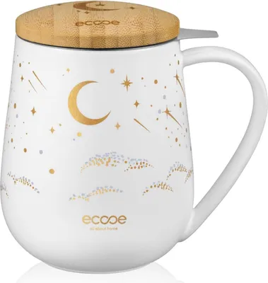 Image de tasse à thé de 600 ml avec passoire et couvercle - Set de tasses à thé en céramique