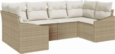 Image de Canapé Set avec coussins 6 pcs Beige Poly Rattan