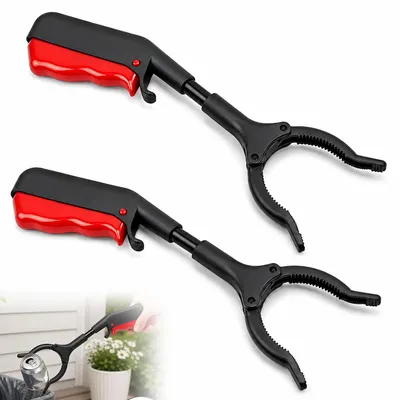 Produktbild von Greifzange 28 cm, 2er-Set Müllgreifer mit Metallstange und rutschfestem Griff, Greifhilfe für Haushalt, Garten und Outdoor