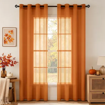 Produktbild von Transparente Voile-Vorhänge mit Ösen, 140x215 cm, 2er-Set in Orange