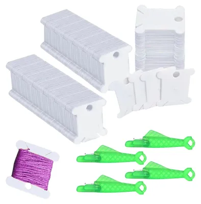 Image de Lot de 50 bobines en plastique, 4 enfile-aiguilles, bobines de fil à broder, cartes de fils, boîte de rangement pour accessoires de couture, enfile-aiguilles, aide à l'enfilage