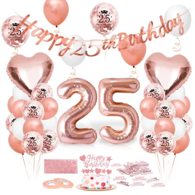 Immagine prodotto di Palloncino in foil 25 anni - Oro rosa - Numero gigante 25 - Set decorativo per festa