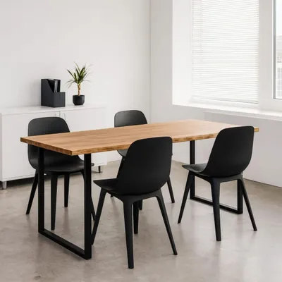 Produktbild von Massivholztisch Eiche 220x100 cm gerade Kante – Esszimmertisch mit 4 cm Tischplatte & U-Metallgestell – moderner Esstisch , Natur Geölt