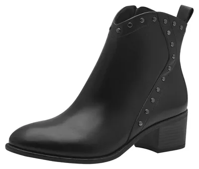 Immagine prodotto di Stivaletti da donna in pelle con tacco, neri, con cerniera, marca Marco Tozzi