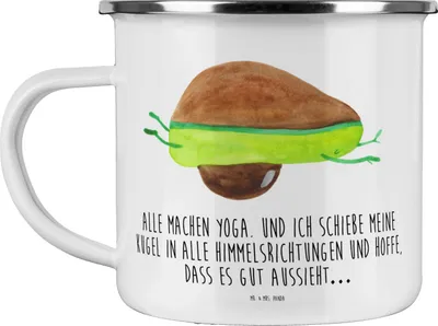Produktbild von Mr. & Mrs. Panda Pott Avocado Yoga - Weiß - Geschenk, Humor, Haha, Emaille Becher, Kaffeepott, Unsportlich, Hilfe, Tasse, Bauch, wanderbecher, Teetasse