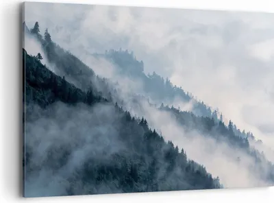 Produktbild von Bild auf Leinwand - Leinwandbild - Einteilig - Berge Nebel Bäume - 100x70cm - Wand Bild - Wanddeko - Wandbilder - Leinwanddruck - Bilder - Wanddekoration - Leinwand bilder - Wandbild - AA100x70-4429