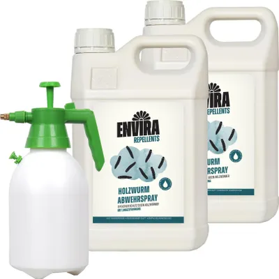 Produktbild von Envira Holzwurmspray 2 x 5L + 2L Drucksprüher - Spray mit Langzeitwirkung gegen Holzbock & Holzwurm