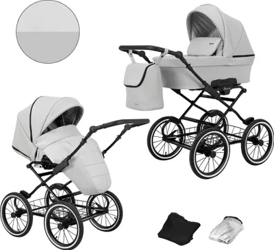 Produktbild von Kinderwagen ROMANTIC Sportwagen Babywagen Babyschale Komplettset Kinder Wagen Set 2 in 1 (grau eco, Rahmenfarbe: schwarz)