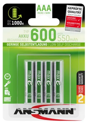 Produktbild von 1x4 Ansmann NiMH Akku Micro AAA Typ.600/min.550 mAh 1311-0005