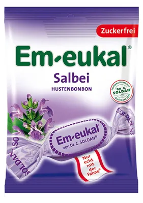 Obrázek produktu pro Em eukal šalvějové pastilky proti kašli jednotlivě balené bez cukru 75g