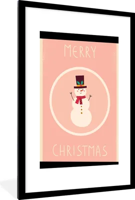 Produktbild von MuchoWow® Gerahmtes Poster Schneemann - Zitate - Weihnachten - Frohe Weihnachten - Rosa - Winter 60x90 cm - Poster mit Schwarzem Bilderrahmen Wandposter Rahmen Foto Bilder - Dekoration - Wandposter Wohnzimmer - Hochwertig
