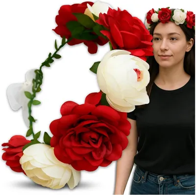 Produktbild von EDIBAZZAR | Haarreifen Kranz Weiß-Rot Blumen für Fan