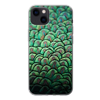 Produktbild von MuchoWow® Handyhülle Schutzhülle Hülle für iPhone 13 Nahaufnahme des Gefieders eines Pfaus Silikon Softcase Handy Hülle - Karteninhaber
