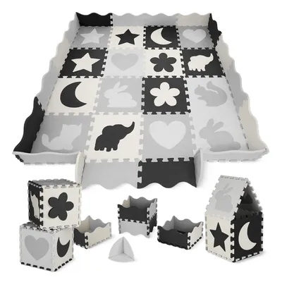 Produktbild von 4FIZJO Kinder Puzzlematte 150 x 150 cm aus EVA, mit Rahmen, Formen und Tiermotiven