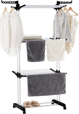 Produktbild von Trockenturm 182 cm Höhe, horizontale, opklappbare, schwarz, 50 x 75 x 182 cm